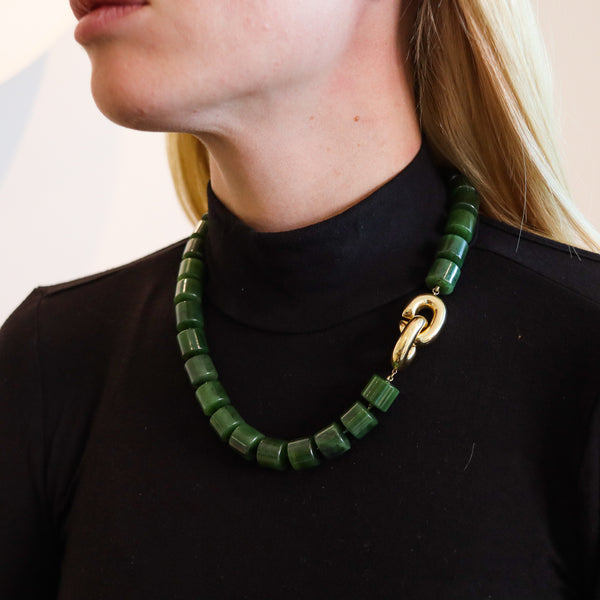 Angela Cummings 1993 Nephrite Green Jade Necklace With 18Kt Gold Mounting