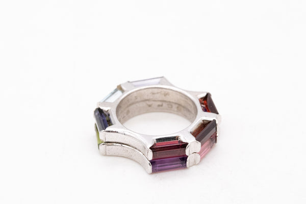 *Yaacov Agam sculptural Op-Art secret ring in sterling silver with 6 Ctw in color gemstones