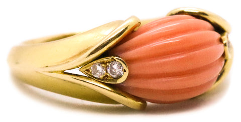 VAN CLEEF & ARPELS VCA, PARIS 18 KT RING WITH DIAMONDS AND PINK CORAL