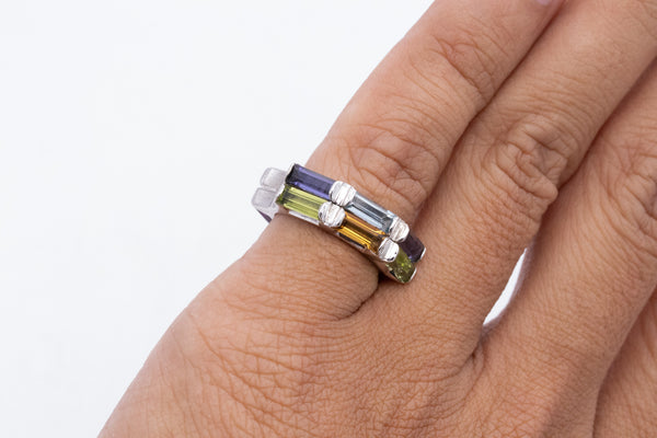*Yaacov Agam sculptural Op-Art secret ring in sterling silver with 6 Ctw in color gemstones