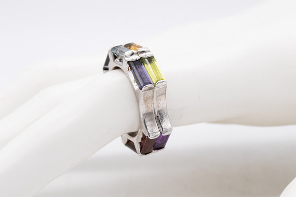 *Yaacov Agam sculptural Op-Art secret ring in sterling silver with 6 Ctw in color gemstones