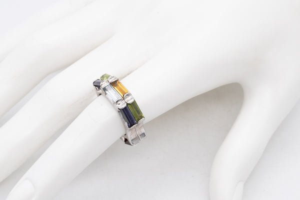 *Yaacov Agam sculptural Op-Art secret ring in sterling silver with 6 Ctw in color gemstones