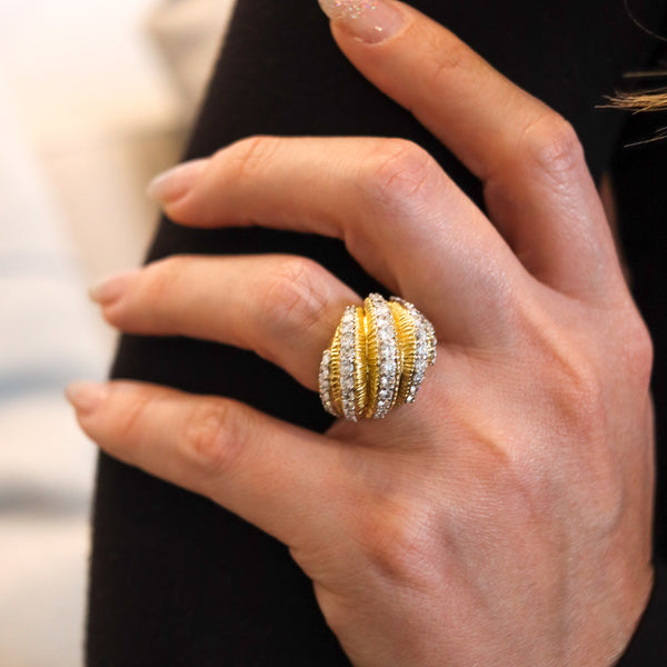 -David Balogh 1960 Cocktail Ring In 18Kt Yellow Gold With 3.18 Ctw Diamonds