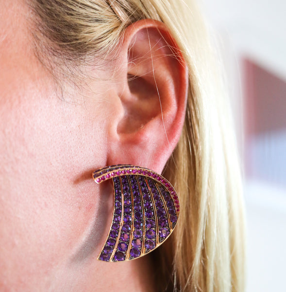 -Fawaz Gruosi Sculptural Waves Earrings In 18Kt Gold With 23.14 Ctw In Pink Sapphires And Amethysts