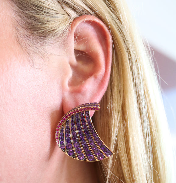 -Fawaz Gruosi Sculptural Waves Earrings In 18Kt Gold With 23.14 Ctw In Pink Sapphires And Amethysts
