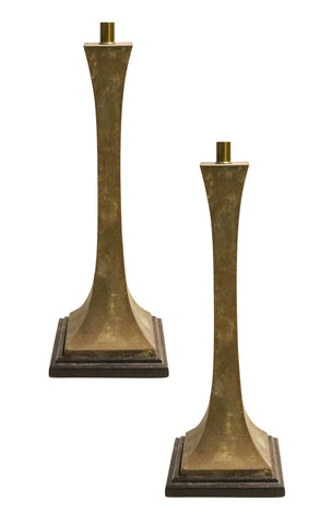 Stuart Ross James For Hansen Mid-Century 1960 Pair Of Patinated Bronze Table Lamps