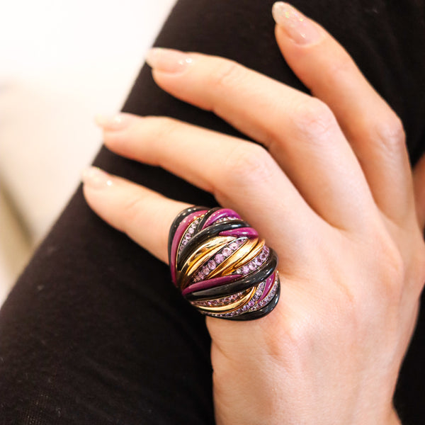 -Fawaz Gruosi Sculptural Cocktail Ring In 18Kt Gold With 3.72 Ctw In Purple Sapphires