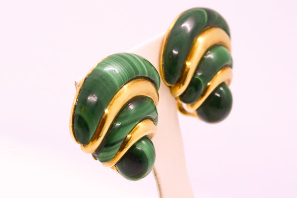 ROBERT ALTMAN AMERICAN ART DECO MALACHITE 18 KT EARRINGS CLIPS