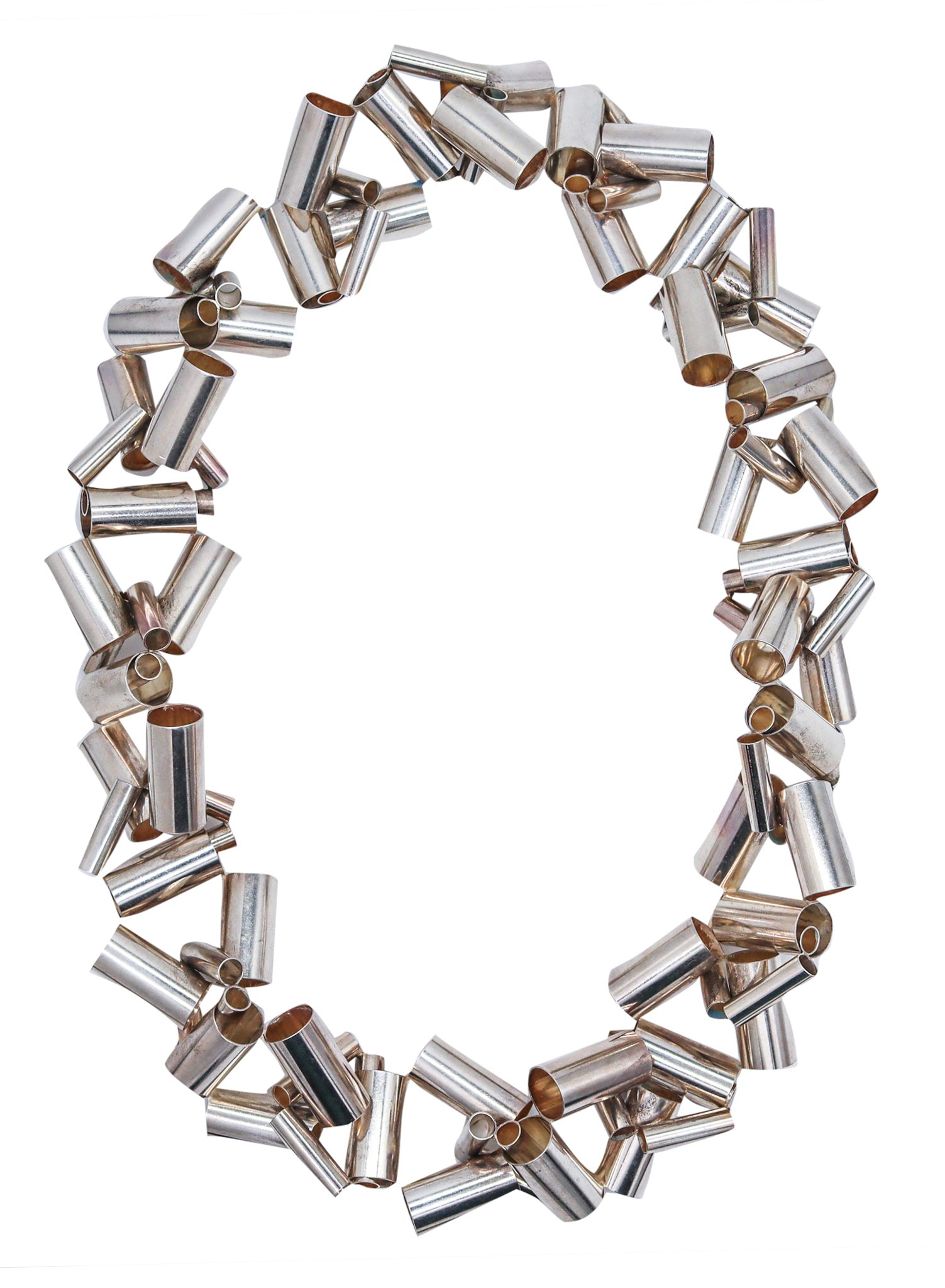 -Cleto Munari 1980's Avant Garde Industrial Tubular Geometric Necklace In .925 Sterling Silver