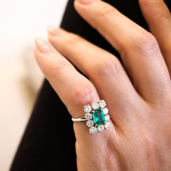 -Classic Cocktail Ring In 18Kt White Gold With 3.72 Ctw In Diamonds And Gia Emerald