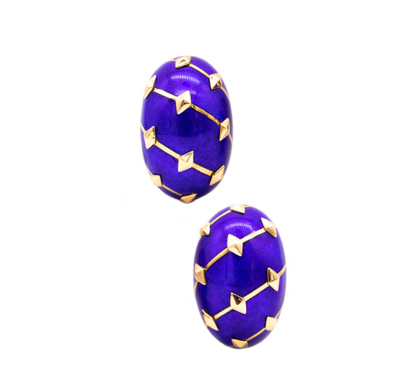 Tiffany Co France Jean Schlumberger Lozenge Earrings In 18Kt With Blue Enamel