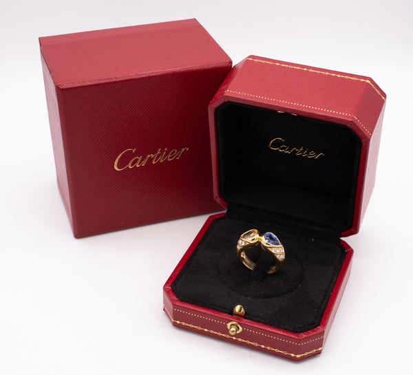 Cartier Vintage Ring In 18Kt Yellow Gold With 3.89 Cts In Diamonds And Vivid Sapphires