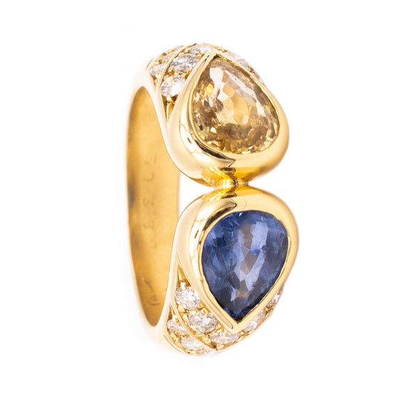 Cartier Vintage Ring In 18Kt Yellow Gold With 3.89 Cts In Diamonds And Vivid Sapphires