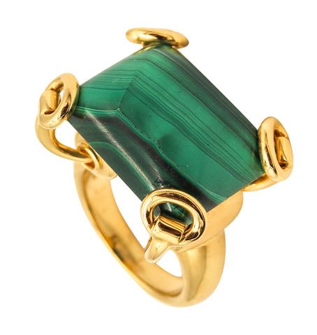 Gucci Milano Horsebit Cocktail Ring In 18Kt Yellow Gold with 26.5 Cts Malachite