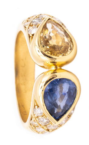 Cartier Vintage Ring In 18Kt Yellow Gold With 3.89 Cts In Diamonds And Vivid Sapphires
