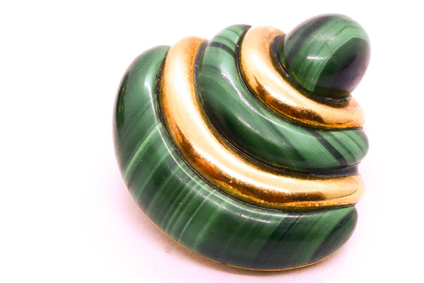 ROBERT ALTMAN AMERICAN ART DECO MALACHITE 18 KT EARRINGS CLIPS