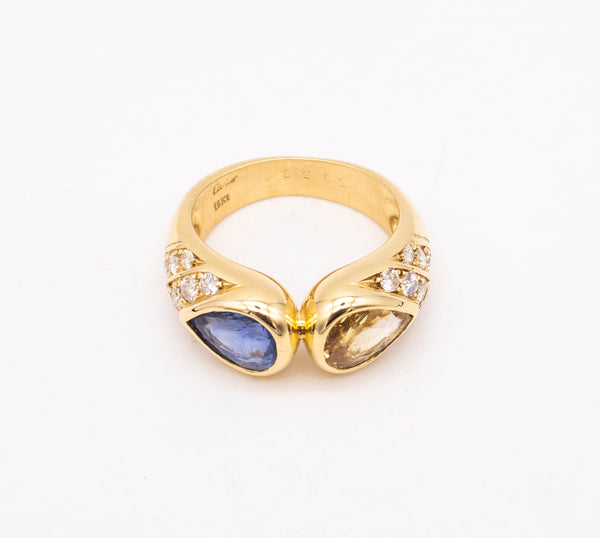 Cartier Vintage Ring In 18Kt Yellow Gold With 3.89 Cts In Diamonds And Vivid Sapphires