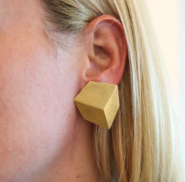 -Claude Chavent Paris Geometric Trompe L'Oeil  Earrings In 18Kt Yellow Gold