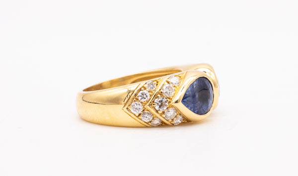 Cartier Vintage Ring In 18Kt Yellow Gold With 3.89 Cts In Diamonds And Vivid Sapphires