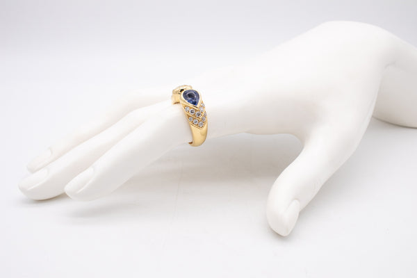 Cartier Vintage Ring In 18Kt Yellow Gold With 3.89 Cts In Diamonds And Vivid Sapphires