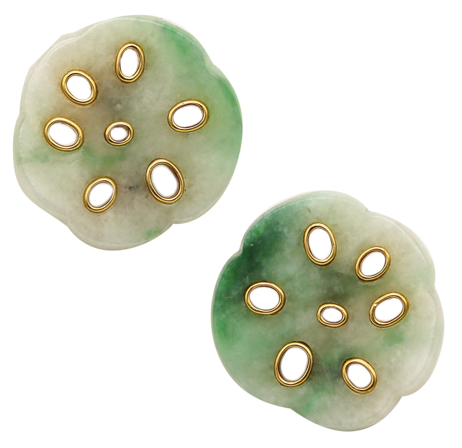 Angela Cummings Studios 1983 Lotus Clip On Earrings In 18Kt Gold With Nephrite Jade