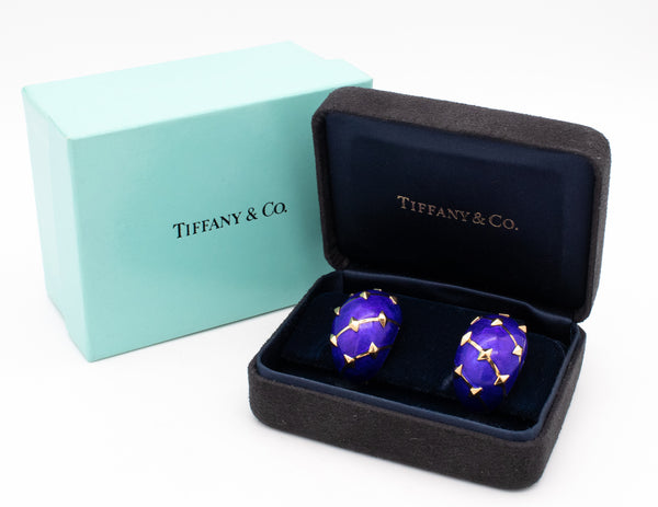 Tiffany Co France Jean Schlumberger Lozenge Earrings In 18Kt With Blue Enamel