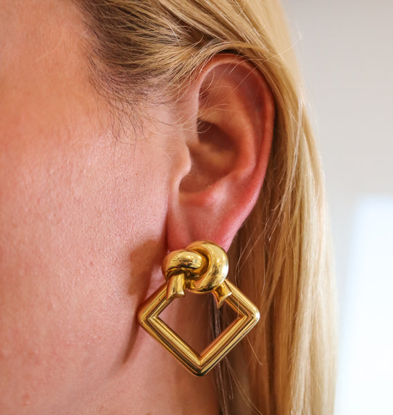 -Cartier 1970 Geometric Squares And knots Earrings In 18Kt Yellow Gold