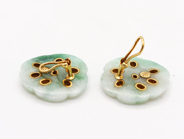 Angela Cummings Studios 1983 Lotus Clip On Earrings In 18Kt Gold With Nephrite Jade