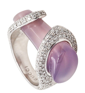Gucci Milano Rare Sculptural Free Form Cocktail Ring In 18Kt Gold With 20.02 Cts In Diamonds And Agate