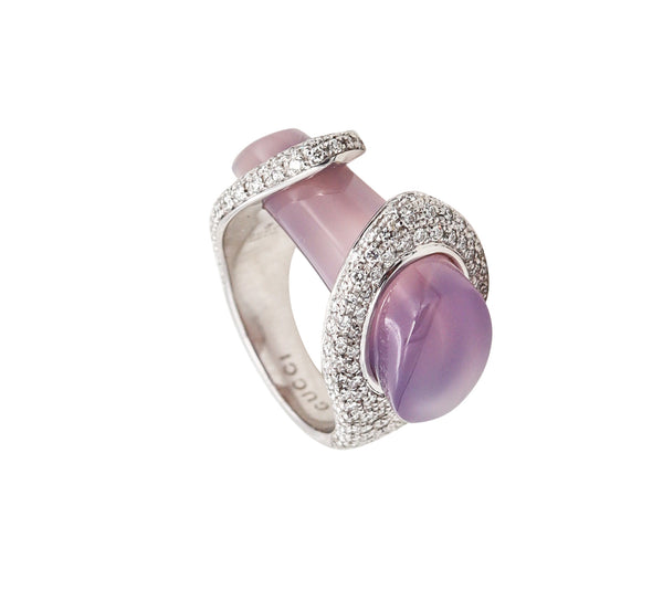 Gucci Milano Rare Sculptural Free Form Cocktail Ring In 18Kt Gold With 20.02 Cts In Diamonds And Agate