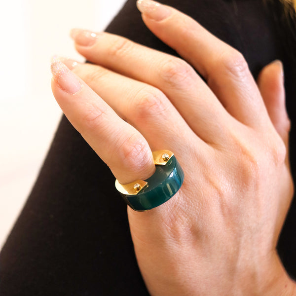 Aletto Brothers Industrial Cocktail Ring In 18Kt Yellow Gold With Chrysoprase