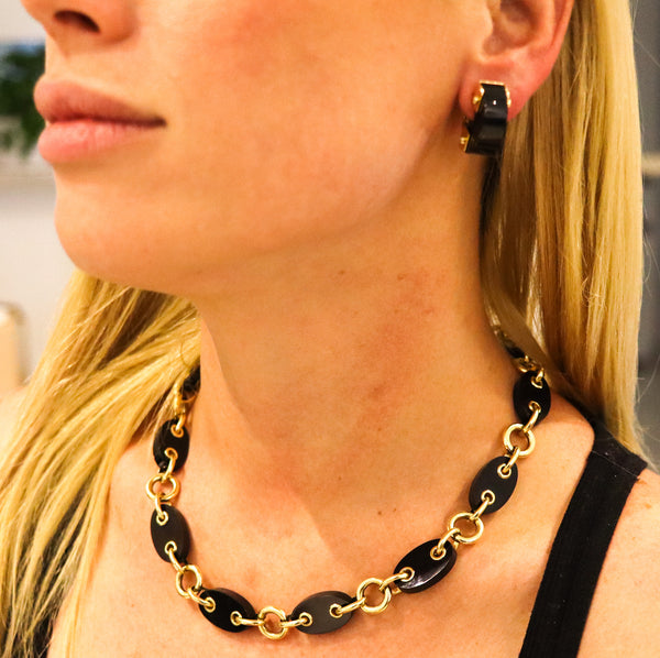 Aletto Brothers Geometric Earrings In 18Kt Yellow Gold With Diamonds And Onyxes