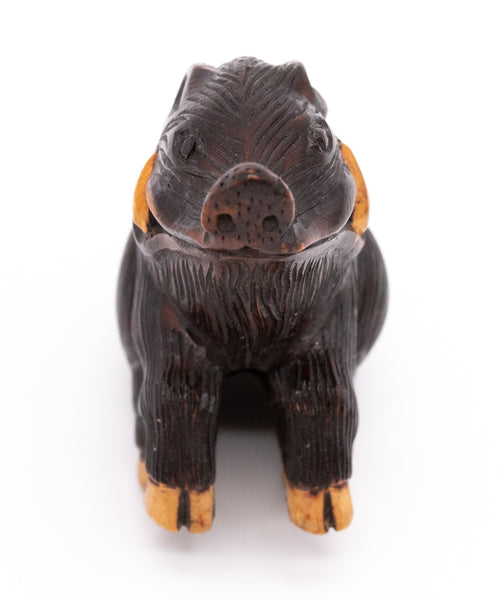 JAPAN 1910 MEIJI PERIOD BOAR NETSUKE CARVED FROM BAMBOO WOOD