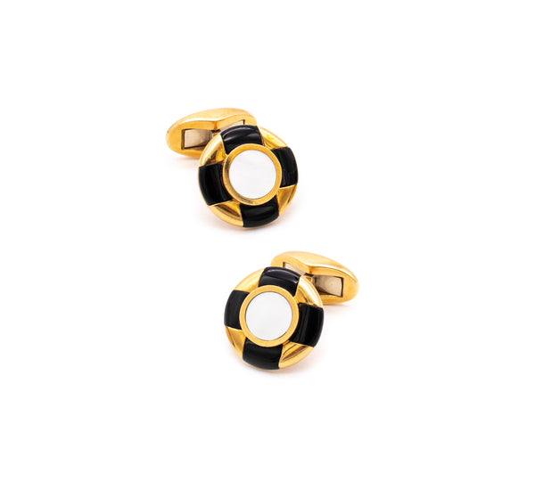 Tiffany Co Geometric Cufflinks In 18Kt Yellow Gold With Black Onyx And White Nacre