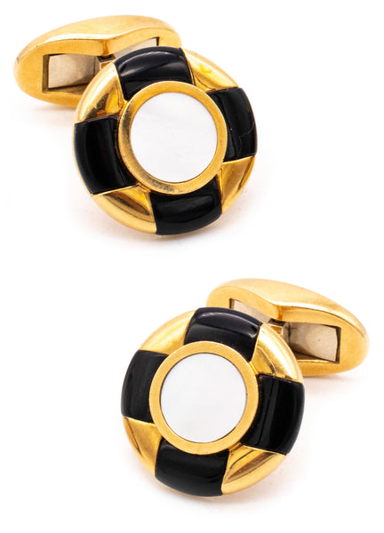 Tiffany Co Geometric Cufflinks In 18Kt Yellow Gold With Black Onyx And White Nacre