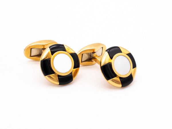 Tiffany Co Geometric Cufflinks In 18Kt Yellow Gold With Black Onyx And White Nacre
