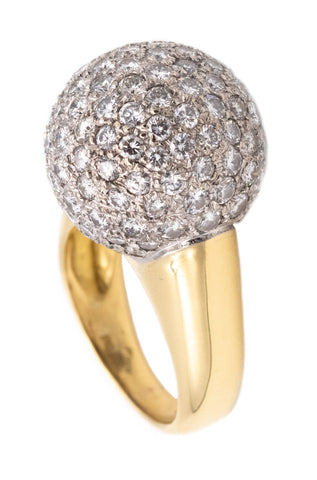 *Disco Ball 1970 cocktail ring in 18 kt gold & platinum with 4.72 Ctw in diamonds