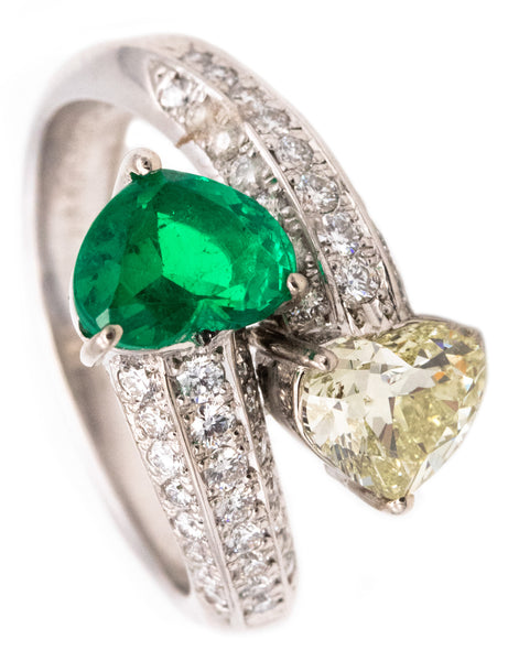 -Gia Certified Platinum Toi Et Moi Ring With 2.81 Ctw In Muzo Colombian Emerald And Diamonds