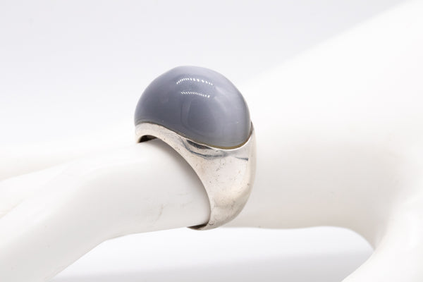 EUROPEAN STERLING SILVER 1960 UNISEX RING WITH 55.11 Cts BLUE CAT'S EYE