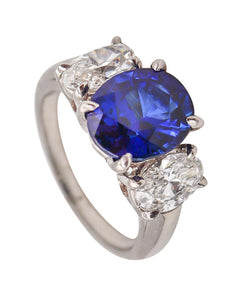 (S)Oscar Heyman Certified Ring In Platinum With 4.0 Ctw In Sapphire And Diamonds