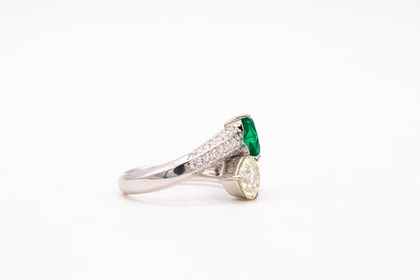 -Gia Certified Platinum Toi Et Moi Ring With 2.81 Ctw In Muzo Colombian Emerald And Diamonds