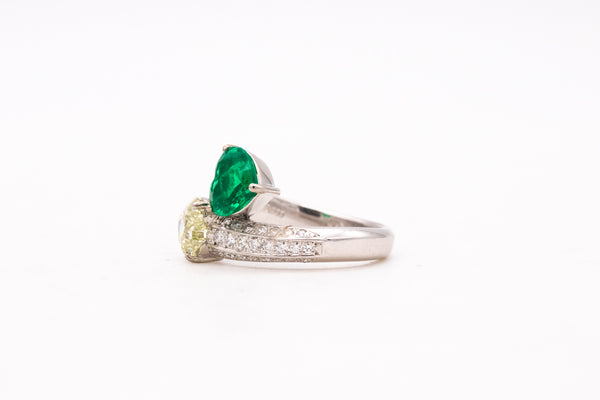 -Gia Certified Platinum Toi Et Moi Ring With 2.81 Ctw In Muzo Colombian Emerald And Diamonds