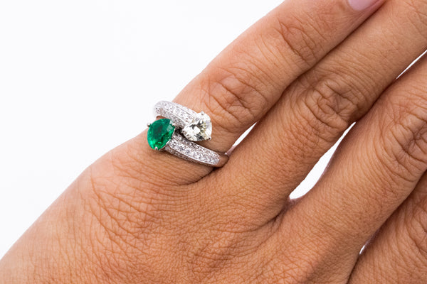 -Gia Certified Platinum Toi Et Moi Ring With 2.81 Ctw In Muzo Colombian Emerald And Diamonds