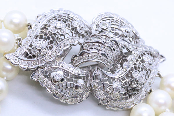 PEARLS BRACELET IN 14 KT WITH DIAMONDS CONVERTIBLE INTO BROOCH
