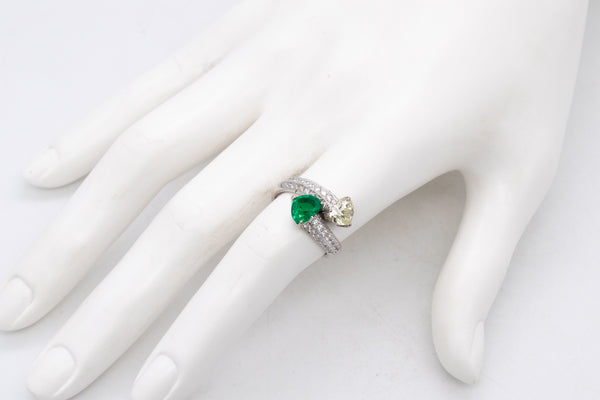 -Gia Certified Platinum Toi Et Moi Ring With 2.81 Ctw In Muzo Colombian Emerald And Diamonds