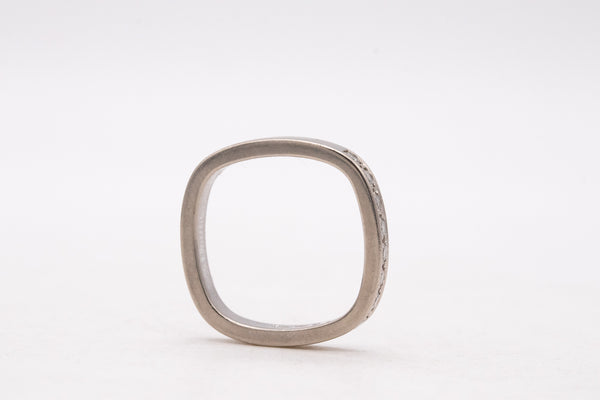 PAUL BINDER 1970 ZURICH SWISS 18 KT WHITE GOLD SQUARED RING WITH VS DIAMONDS