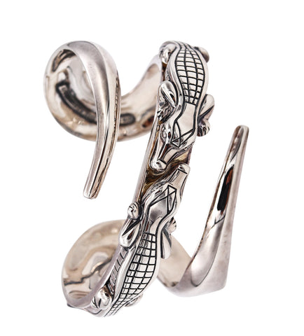 *Kieselstein Cord double Alligators crocodile bangle cuff in solid .925 Sterling Silver