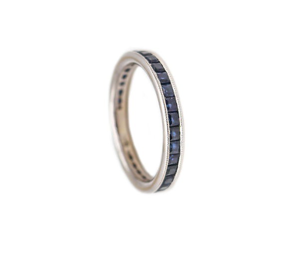 -Eternity Band Ring In 14Kt White Gold With 3.45 Ct Of Natural Blue Sapphires