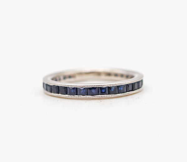 -Eternity Band Ring In 14Kt White Gold With 3.45 Ct Of Natural Blue Sapphires