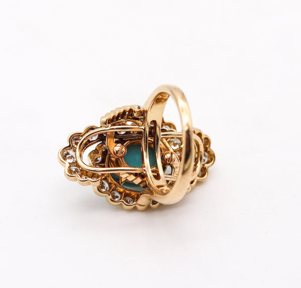 Fred of Paris 1970 Gem Set Cocktail Ring In 18Kt Gold With 12.34 Ctw Of Diamonds & Turquoise